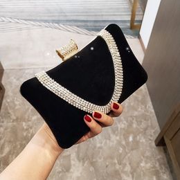 Fashion Women Evening Handbag Black Red Female Banquet Bag Bridal Clutch Bags Dinner Party Single Shoulder Small Square Bag with Crystal