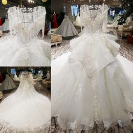 2019 Newest Luxury Wedding Dresses O-neck Swarovski Crystals Beads Backless A Line Lomg Train Lace Bling Customed Princess Bridal Gowns