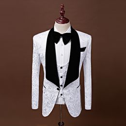 Fashion Pink Blue Colored Men's Wedding tuxedos Jacquard Shawl Lapel 3 Piece Prom Wedding Party business suit Jacket Vest And Pants Blazer
