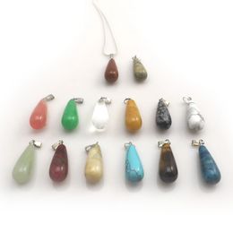 Mixed Lot Natural Stone Waterdrop Shape Pendant Silver Colour Chain Chokers For Women 12pcs/lot