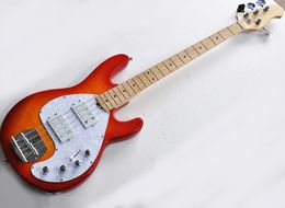 Factory wholesale 4 strings cherry sunburst electric bass with white pearled pickguard,maple fretboard,Flame maple veneer