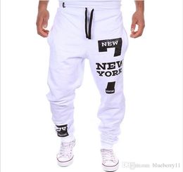 Men's Pants Mens White Grey Elastic Waist Printed Letters Loose Casual Harem Baggy Hip Hop Dance Sport Pant Trousers Slacks Style Plus Size