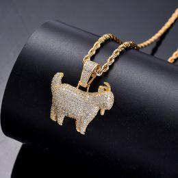 Wholesale-Bling bling Hip Hop Goat Pendant Copper Micro pave with CZ stones Necklace Jewelry for men and women CN051