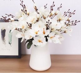 artificial silk 5 Branch magnolia home Hotel table decoration fake flower wedding bride holding photography props GB229