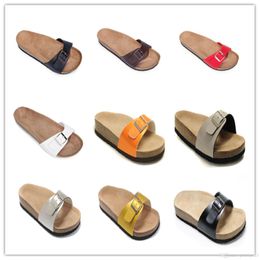 Famous Brand Arizona Male Flat Sandals Women Casual Shoes Male Single Buckle Summer Word Drag Beach high Quality Genuine Leather Slippers