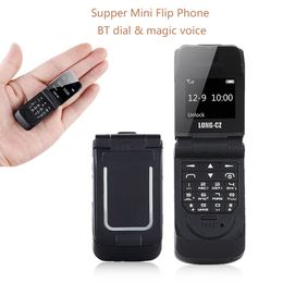 flip cell phones NZ - Long-cz Mini Flip Plastic Mobile Cell Phones Extra Light Smallest Size Bluetooth Dial Magic Voice Changer SOS Fast Dialing Single Sim BT Music