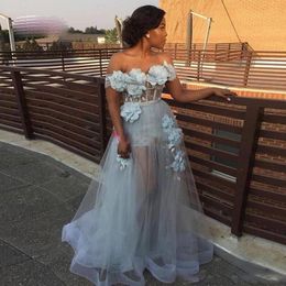 Robe De Soiree Elegant Prom Dresses 2020 Off Shoulder A-Line 3D Flower Long Evening Gowns Plus Size Women Formal Party Dress