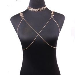 Fashion-Brand Sexy Metal Knot Chains Bra Slave harness Body Chains Chokers Necklace Punk Body Jewellery Bikini Beach Belly chains Accessories