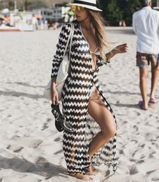 Womens Swimwear Summer Bikini Cover-ups Women Long Zebra Striped Beach Prevent Cardigan Ankle-length Chiffon Rash Guards Canga Saida De