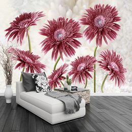 Custom Photo Wallpaper 3D Red Daisy Flowers Mural Living Room Bedroom Romantic Backdrop Wall Painting Modern Simple Wall Papers