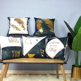 Luxury Home Decor Pillow Cover 45*45cm Marbling Printed Throw Pillow Case Blackish Green Feather Cushion Cover Bronzing Pattern Home Sofa