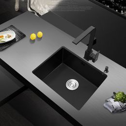 304 Stainless Steel Single sink kitchen washing basin black sink above counter