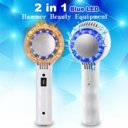 Blue LED Hot Cold Hammer Facial Cooling Beauty Tool Warm Ice Clam Skin Tightening Shrink Pore Massager
