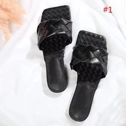 Large size and high-quality new leather knitting slippers Latest Real leather slippers women shoes Square sole mules , open-toed Woven sli