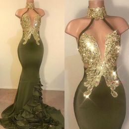 dark green prom dresses high neck lace appliques sequins pleats mermaid evening gowns custom made vestidos de fiesta