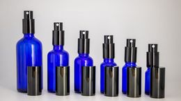 10ml 15ml 20ml 30ml 50ml 100ml Blue Glass Perfume Bottles Wholesale Essential Oils Glass Bottle With Black Pump Sprayer Cap For Cosmetics