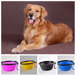 New Travel Collapsible Pet Dog Bowls Cat Feeding Bowl Water Dish Feeder Silicone Foldable 10 Colors To Choose T2I5076