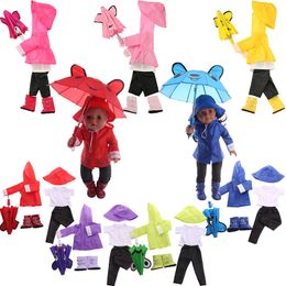 Raincoat suit 6 PcsSetJacketUmbrellaBootsHatPantsShirt Fit 18 Inch American Doll43 CM Baby Doll ClothesOur Generation Y201451404