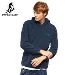 Pioneer Camp warm fleece winter hoodies men brand-clothing solid casual hooded sweatshirt male top quality dark blue black gray