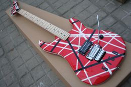 Tienda de encargo de Edward Van Halen 5150 Negro raya blanca roja Kramer guitarra eléctrica de Floyd Rose puente del trémolo de mayor venta