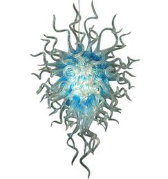 Lamps Luxury Flower Shape Murano Chandeliers Lighting Blue and Transparent Hand Blown Glass LED Crystal Pendant Light Modern