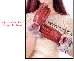 Fashion-1 Pair 2017 Warm And Elegant Rabbit Fur Leather Gloves for Winter Gloves Brand Mitten Women best selling