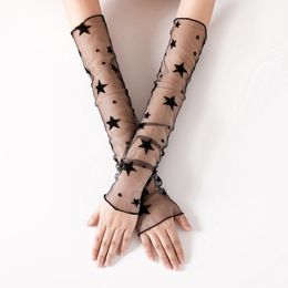 1 Pair Women Bride Gloves Long Arm Elbow Gloves For Black Color Lace Sexy Female Fingerless Wedding Party Gloves
