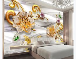 3D Custom wall papers home decor photo wallpaper 3d luxury golden jewels flowers European jewelry bedroom TV background mural