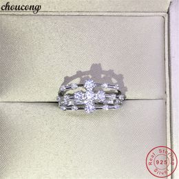 choucong Romantic 100% Soild 925 sterling Silver Cross Ring Diamond Engagement Wedding Band Rings For Women Bridal Jewellery