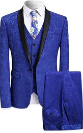 Brand New Groomsmen Shawl Black Lapel Groom Tuxedos Pattern Men Suits Wedding/Prom/Dinner Best Man Blazer ( Jacket+Pants+Tie+Vest) G329