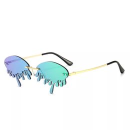 2021 Rimless Fashion Tear Shape Sunglasses With Clear And Colors Special Design Tears Irregular Lenses Novelty Style Fusion Eyewear