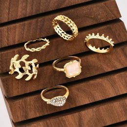Wholesale-Trendy Bohemia Leaf Crystal Crown Rings Set For Women Gold Wedding Rings Lady New Jewellery Gifts