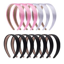 9pcs Satin Hard Headbands Wide Anti-Slip Ribbon Hair Bands for Women and Girls Favors 1.1 Inch Wide Hair Accessories