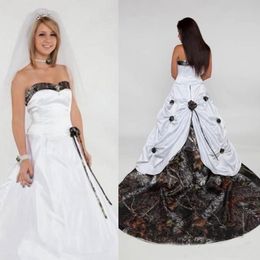 Schatz Camo Hochzeitskleider handgefertigte Blumen Satin Reißverschluss de Mariee Lange Brautkleider Gewohnheit gemacht