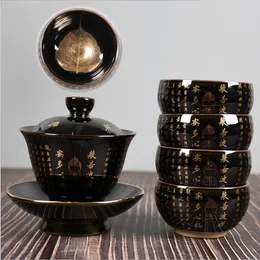 tea set cover bowl individual household ceramic tea bowl tea cup ancient blue cover bowl with bodhi leaf lamp3143