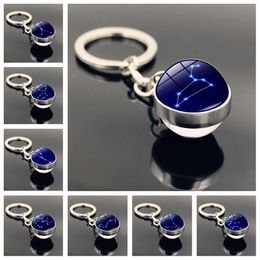 2020 New 12 Constellation Keychain Zodiac Signs Double Side Cabochon Glass Ball Horoscope Keyring Creative Men Women Jewellery Christmas Gifts