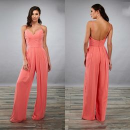 Coral Jumpsuits 2020 Prom Dresses V Neck Floor Length Evening Gowns Vestido de fiesta Cheap Formal Bridesmaid Dress