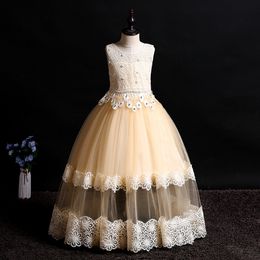 Cheap ball gown Flower Girls Dresses Tulle Lace Top Spaghetti Formal Kids Wear For Party Free Shipping Toddler Little Girls Pageant Gowns