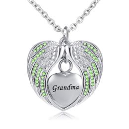 urn necklace for grandma NZ - Angel Wing Urn Necklace for Ashes Cremation Memorial Keepsake Heart Pendant Birthstone Necklace for Grandma Jewelry