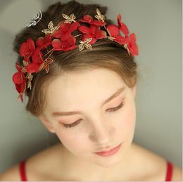 Bride's Headdress Simple Hair with Red Headdress Wedding Jewelry Ring Headdress