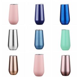 Egg Cups Water Bottle Stainless Steel Tumbler Champagne Wine Glass Coffee Car Milk Mugs Lid Vacuum Insulated Glass Drinkware 6OZ D6831