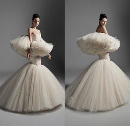 Krikor Jabotian Meerjungfrau-Hochzeitskleider, einzigartiges Design, trägerlos, abgestufte Rüschen, Applikationen, Brautkleider, Robe de Mari￩e, individuelles Hochzeitskleid