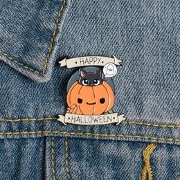 Cartoon Happy Halloween Pumpkin Enamel Pin Cute Cat Lapel Pins And Brooches Badges Clothes Jackets Jewelry Gift For Friends