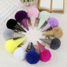 Ice Cream Pompom Ball Keychain PU Leather Key Chain Keyring Women Kids Key Holder Bags Pendant Car Key Ring Party Favor 12 Colors DBC BH3190