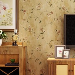 10M Home Improvement wall paper American pastoral Non-woven yellow flower Wallpaper Rolls for bedroom background wall