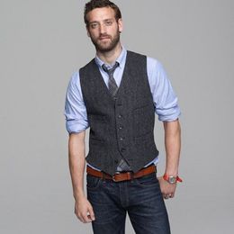 Cheap Gray Men Vests 2019 Groomsman Vest Wool Custom Formal Wedding Waistcoat Country Groom Vests