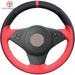 Black Red Suede DIY Hand Car Steering Wheel Cover for BMW E60 E61 530d 545i 550i E63 E64 630i 645Ci 650i 2003-2010