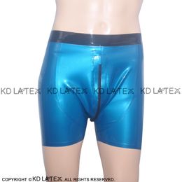 metallic blue shorts Canada - Sexy Latex Boxer Shorts Underpants Metallic Blue With Black Trims Zip At front Rubber Boyshorts Underwear Pants 0061