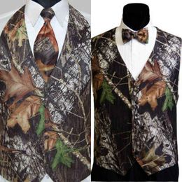 Men Camo Printed Groom Vests Wedding Vests Camouflage Slim Fit Mens Vests 2 Pieces set (Vest+Tie/Bow) Custom Made Plus Size