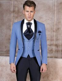 High Quality Shawl Lapel Beige One Button Groom Tuxedos Men Suits Wedding/Prom/Dinner Man Blazer Jacket Pants Tie Vest W18